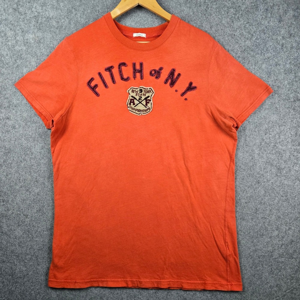 Abercrombie & Fitch T Shirt Mens XXL Orange Fitch of NY Graphic Muscle Tee Y2K